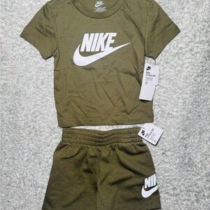 Nike Kids' Olive Green Logo T-Shirt and Shorts Set